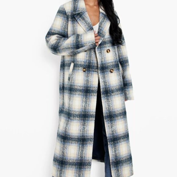 Women's Tall Check Longline Wool Coat - Picture 2 of 8